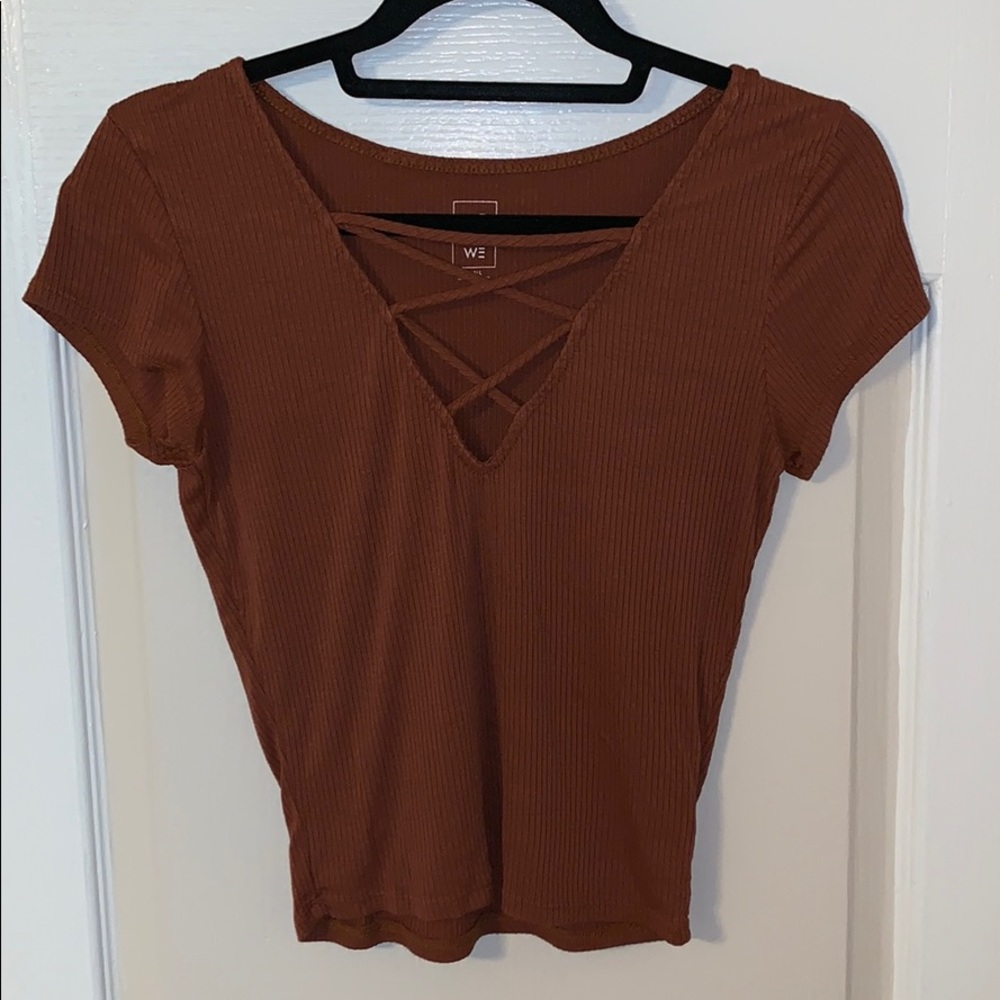 Burnt orange, lace up shirt